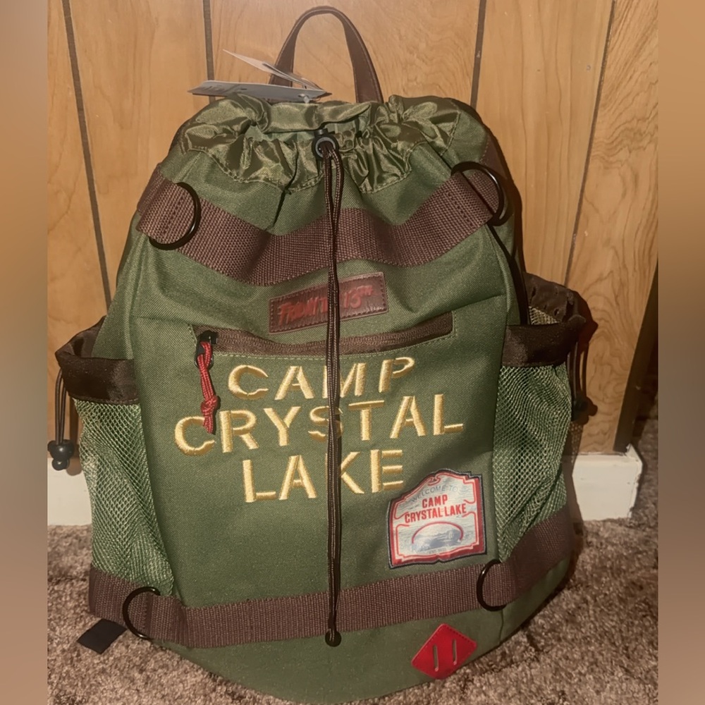 Camp Crystal Lake Olive Green Drawstring Backpack